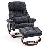 M MCombo Relaxsessel mit Hocker, Drehbare Fernsehsessel mit Liegefunktion, Moderner TV-Sessel Stuhl für Wohnzimmer, mit Kissen & Seitentasche, ohne Massagefunktion, Stoff, 9066 (Dunkelgrau)