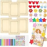 HavaCue 6 Stück Kinder Bilderrahmen Bastelsets,19x14 cm DIY Holzbilderrahmen Sets mit Glitzersteine, Glitter Schaum Sticker,Bunter Pinsel,Kunstharzschmuck für Kinderbilderrahmen zum Bemalen