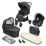 BABYGO Kinderwagen 3 in 1 Styles - Sportaufsatz und Wanne jeweils separat und Auto-Babyschale - Wickeltasche/Regenschutz/Matratze - Schwarz