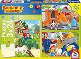 Schmidt Spiele 56207 Benjamin Blümchen, In Aktion, 3 x 24 Teile Kinderpuzzle