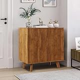 GuannCraft Massivholz-Aufbewahrungsschrank mit 2 Türen und gewelltem Design, Massivholzschrank mit Wellenmuster für Wohnzimmer, Schlafzimmer, kleine Räume, (Nussbaum)