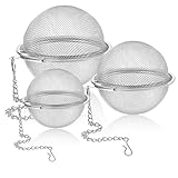 Ouligay 3 Stück Gewürzsieb Edelstahl Gewürzkugel Teesieb mit Kette Groß Gewürzsieb zum Mitkochen Teeei für Losen Tee, Tee Ei Sieb, GewüRzei Teekugel für Mulling Gewürze (5/7/9 cm)