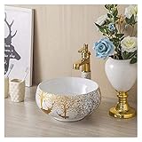 GLETSF Waschbecken Für Badezimmer, Aufsatzwaschbecken Aus Keramik, Rundes Waschbecken, Aufsatzwaschbecken Aus Porzellan, Aufsatzwaschbecken