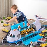 Ci Vetch Flugzeug-Spielzeug mit Rauch, Licht und Sound, 16 Zoll großes Transport-Frachtflugzeug- 6 Baulastwagen, Fricton-angetrieben, Jungenspielzeug-Geschenke für 2 3 4 5 6-Jährige