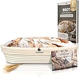 Exitoso Gärkörbchen oval 1kg aus Peddigrohr Ø35cm - Beige inkl. (E-Book Rezept, Leinentuch) - Brot backen mit Gärkörbchen Set - Gärkorb oval Brotbackzubehör Gärform - Garkörbe Brot Brotbacken