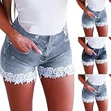 Generisch Jeans Shorts Damen Sommer Spitze High Waist Kurze Hose Lose Casual Stretch Jeansshorts Bermuda Strandshorts Sexy Jean Shorts Kurze Hosen Hotpants Mit Taschen Freizeithose