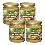 Biozentrale Erdnussmus Crunchy - 4x250g (4er Pack) Erdnussbutter - vegane, glutenfreie Proteinquelle - ohne Palmöl - crunchige Peanut Butter für Brot und Smoothie