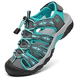 DANNTO Sportsandalen Damen Trekking Sandalen Outdoorsandale Geschlossene Gummi Wandersandalen Sommer für Reisen（Grau blau,38）