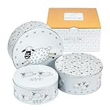 SPOTTED DOG GIFT COMPANY Metall Keksdose 3er Set, Plätzchendose, rund Gebäckdose, luftdichte Gebäck Aufbewahrung, Dose für Kekse und Kuchen, 25 x 11 cm, 22 x 10 cm, 20 x 9 cm - Glückliche Schafe
