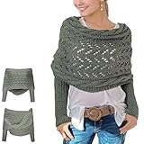 Yuepaikre 280cmMultifunktionaler Schal mit Ärmeln für Damen, Gestrickter Polyesterfaser Zopfmusterschal, Boho Pashmina Schal Damen, Warmgestrickt cape damen (Grün)