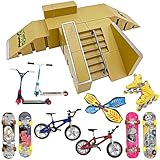 Finger Skateboard Ramp Set, Finger Skatepark Kit 16-teilig, Skate Park Kit inkl. Skateboards, Rampen, Scooter, Skates, and Bikes, Fingerboard Skate, Party Bags for Children's Birthday