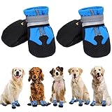 QKURT 4 Stück Hundeschuhe, Hundestiefel Pfotenschutz, wasserdichte Hundeschuhe mit Reflektierenden Riemen, Verstellbare, Waschbare, Pfotenschützer für Kleine, Mittlere und Große Hundee