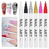 6 Farben 3D Nagelkunststift Set, Kalolary Nagelspitze 3D Nail Art Pen, Graffiti Punktierungsstift, Zeichnen, Malen, Liner, Pinsel für DIY Nagelkunst, Schönheit, Schmuck, Maniküre Werkzeuge A