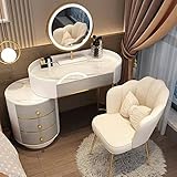 Verstellbarer LED-beleuchteter Schminktisch mit gepolstertem Hocker, moderner Schminktisch mit ausziehbarer Schublade und 3 Beleuchtungsmodi für Schlafzimmer