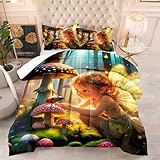 Generisch Bettdecke 240X220 Waldpilze Steppdecke Mit 200Gsm Mikrofaser Füllung, 4 Jahreszeiten Waschbar Bettdecken, Leichte Ganzjahresdecke Mit 2 Kissenbezügen,3D Druck Quilted