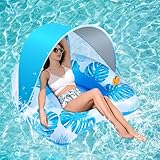 IEEILULU Luftmatratze Pool Erwachsene, Aufblasbare Schwimmsessel Pool mit Lichtern, Sonnendach und 2 Getränkehaltern, Aufblasbarer Float Schwimmsitz für Sommer-Wasserpart (Blau-0)