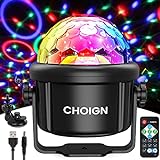 Discokugel, CHOIGN Disco Licht LED Musikgesteuert DJ party lampe 360° Rotierende Ball Lights Mehrere Modi deko mit Fernbedienung und USB Kabel für Kinder, Weihnachten