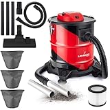 LEHMANN Haddo Industriestaubsauger 2000W - Aschesauger für Kamin mit Doppelfilteranlage - Nass Trockensauger mit 20 Liter Edelstahltank - Kaminsauger mit HEPA-Filter - Blasfunktion - Rot und Schwarz