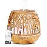Simpeak Aroma Diffuser 400ml, Ultraschall Raum Diffuser Holz für ätherische Öle, Aromatherapie Düfte Luftbefeuchter mit Fernbedienung - Geschnitztes Wald, Hellbraun