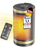 aktimeo NEU Heizlüfter energiesparend [TESTSIEGER], 1500W elektrischer Keramik Heizlüfter mit Thermostat, Überhitzungs-, Kipp- und Kinderschutz, 12 Std. Timer, Heater, inkl. Fernbedienung, gold