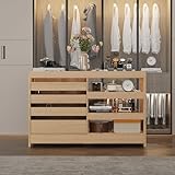 Caldion Schlafzimmer-Insel-Kleiderschrank, Insel mit 4 Schubladen und Glastischplatte, Inselkommode mit Offene Regale, Schrankinsel 140x70x90cm für Schlafzimmer, Garderobe