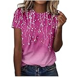 KOG Damen Tshirt Fashion Mode Motiv Bekleidung Vintage Baumwolle Kleidung Teenager Bluse Retro Tie-Dye Muster Top Gutschein Frauen Rundhals Casual Tuniken Blitzangebote des Tages Knalliges Pink M