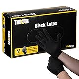 ABENA THOR Black Latexhandschuhe 100 Stück (Größe M) | Schwarze Puderfreie Einmalhandschuhe zum Kochen Putzen Grillen uvm | Einweghandschuhe ohne Puder | Einweg Handschuh Küche Werkstatt