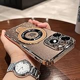 ZSUFCBF Glitzernde Halterung, Hartschale für iPhone 16 15 14 Pro Max Plus 12 13 11, Halterung, Ständer, Beschichtung, transparente PC-Hülle, schlankes Design, Gold, für iPhone 14 Plus