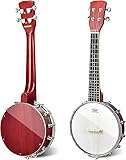 MEDIMALL Banjo-Ukulele, 61 cm, 4-saitig, Anfänger-Banjolele mit Remo Trommelfell offen/geschlossen, 18:1 Stimmgerät und 12 Halterungen, Reise-Sapeli-Banjolele-Set mit Gigbag und Poliertuch, für