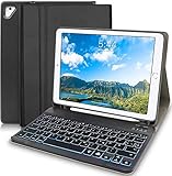 YUEJIDZ Tastatur Hülle für Ipad 6 Generation 2018, Ipad 2017 5. Gen/Ipad Pro 9.7 Ipad Air 2/1 Kabellose Tastatur, (Deutsches QWERTZ) Ipad Mit 7 Farbe Beleuchtete Tastatur für Ipad 9.7 Schwarz.