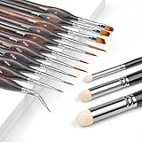 Modellbau Pinsel - 11 Premium Feine Detail Pinselset+3 Drybrush Pinsel für Acryl, Aquarell, Miniaturen, Modell, Warhammer 40k | ideal für Modellbau, D&D, Games Workshop, Tabletop, Citadel, vallejo