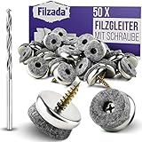 Filzada® 50x Filzgleiter Schrauben - Ø 22 mm - Profi Stuhlgleiter/Stuhlbeinschoner Filz mit Schraube - Inkl. Bohrer - 5,5 mm Filzstärke