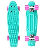 BIKESTAR Vintage Retro Cruiser Skateboard 60mm für Kinder und Erwachsene auch Anfänger ab ca. 6-8 Jahre | Türkis & Berry