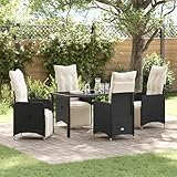 Qnhdfrt 2er Set Garten Liegestuhl Schwarz Poly Rattan mit Cremefarbenen Kissen, Verstellbare Rückenlehne und Fußstütze für Balkon Garten Terrasse, Modernes Robustes Design