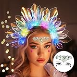 niCWhite Leuchtendes Stirnband, LED-Kronen-Stirnbänder, leuchtendes Lametta, Kopfschmuck, Flash-Rave-Haarreifen für Nachtclub, Party, Kopfbedeckung, Halloween, Weihnachten, Haarschmuck für Frauen und