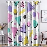 Generisch 80er Retro Vorhänge Wohnzimmer, Verdunklungsvorhänge Bunt Abstrakte Geometrie mit Ösen, Vorhang Blickdicht mit Muster, Gardinen für Wohnzimmer Deko 2er Set, H 160 X B 140 cm B-G18