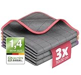 Lavandola® 3X Fenstertuch - Für kristallklare & streifenfreie Scheiben - 30x30cm Carbon Tücher für den Haushalt - Microfasertuch Fenster, Microfaser Fensterputztuch, Glas Tuch