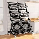 Küchen-Aufbewahrungskorb mit Rädern, Metall-Gemüseregal, abnehmbare Körbe, multifunktionale Aufbewahrungsregale für Speisekammer und Schlafzimmer