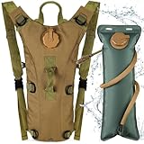 Neloheac Taktischer Trinkrucksack mit 3L Wasserblase, Leckdicht Wasserrucksack Damen Herren, Wanderrucksack mit Trinkblase Fahrrad Laufen MTB Ski Wandern, Kaki