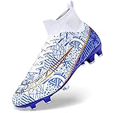 DimaiGlobal Fußballschuhe Herren High Top Spike Microfaser Cleats Professionelle Fussballschuhe Jugendliche Athletics Trainingsschuhe Outdoor Sportschuhe Fußball Stiefel 39EU Weiß