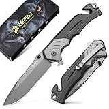 NedFoss FA49N Rettungsmesser, 8,7cm Klappmesser mit Gurtschneider & Glasbrecher & Flaschenöffner, Einhandmesser mit Gürtelclip, Taschenmesserfür Auto, Survival Rescue messer Outdoor