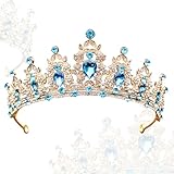 Snowtain Hochzeit Tiara, 1 Pcs Kristalle Prinzessin Krone, Kristall Krone Tiara, Hochzeit Braut Kristall Tiara für Brautkrone,Hochzeit, Abschlussball，Festzug (Blaues Diamantgold)