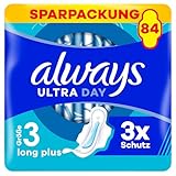 Always Ultra Damenbinden Long Plus (Größe 3) mit Flügeln 84 Stück, Super Saugfähig Und Ultra Dünn, für Die Periode