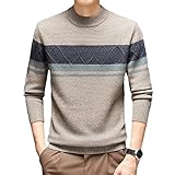 Vsadsau 100 % reiner Kaschmir-Pullover für Herren, Rundhalsausschnitt, Jacquard-Pullover, Farbe, kontrastierender Strickpullover, Khaki9, X-Large