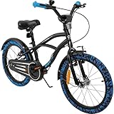 Actionbikes Kinderfahrrad Cruiser - 18 Zoll - V-Brake Bremsen - Freilauf - Kettenschutz - Fahrradständer - Luftbereifung - Kinder Fahrrad - Kinderrad - Von 5-8 Jahren (Cruiser 18 Zoll Schwarz/Blau)