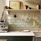 Mosaikfliesen Grün Floral Küchenfliesen Selbstklebend PVC Wasserfest Fliesensticker Badezimmer Schrank Fliesenaufkleber Wanddekoration Klebefliesen Küche 15x15cm/20 Stück