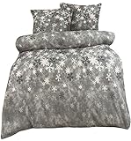 Leonado Vicenti - Warme Winter Bettwäsche Schneeflocken Kristall Grau Fleece gestreift modern Schlafzimmer Garnitur Set Bezug Decke wählbar 135x200 / 155x220 / 200x200 / 200x220 / 240x220