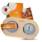 ALPENHAUCH Sauna Thermometer Hygrometer Holz [2in1 Funktion] - Besonders präzises Saunathermometer mit gehärtetem Glas - Automatische Kalibrierung - Edles Sauna Zubehör - Hygrometer Thermometer Sauna