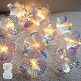 YOLIGHT Glasfaser-Blumen-Lichterkette, batteriebetrieben mit Timer, 2 m, 10 LEDs, Blumengirlande, Feuerwerk, Lichterkette für Schlafzimmer, Hochzeit, Weihnachten, Ostern, Hüttendekoration (warmweiß)