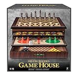 Ambassador Merchant Craftsman Deluxe Game House – Klassische Brettspiele Sammlung – 10 beliebte Spiele – Schach, Dame, Backgammon & Tic-Tac-Toe